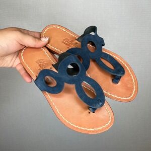 La Botteguccia Positano Italy Leather Blue‎ Suede Thong Sandals Size 7